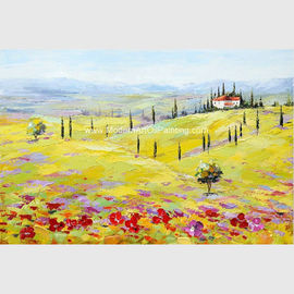 Tranh sơn dầu phong cảnh trừu tượng hiện đại Màu vàng đỏ Công ty làng Tuscany Trang trí