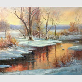 Tranh sơn dầu phong cảnh thủ công mùa đông tuyết cổ điển cho trang trí nội thất