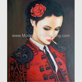 Hình con người Tranh sơn dầu Canvas / Người phụ nữ hút thuốc trong bức tranh màu đỏ