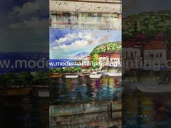 Vẽ tay những chiếc thuyền màu đỏ Bức tranh acrylic trừu tượng trên bến tàu