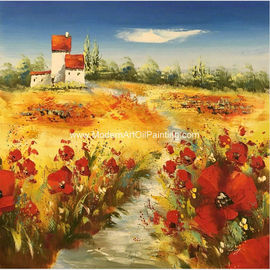 Heavy Impasto Palette Knife Painting Floral Poppies Handmade Dầu Dày