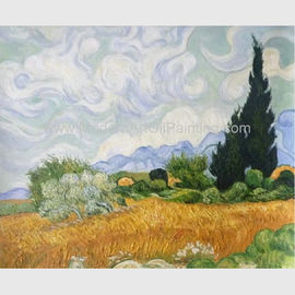 Tranh sơn dầu thủ công Vincent Van Gogh Tái tạo cánh đồng lúa mì với cây bách