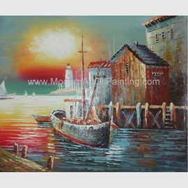 Sunrise Senery Orange Boats Tranh sơn dầu Thuyền buồm Canvas Art cho phòng khách