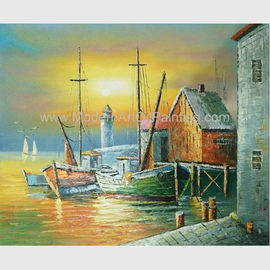 Tranh sơn dầu thuyền Sailling, tranh phong cảnh hoàng hôn hiện đại